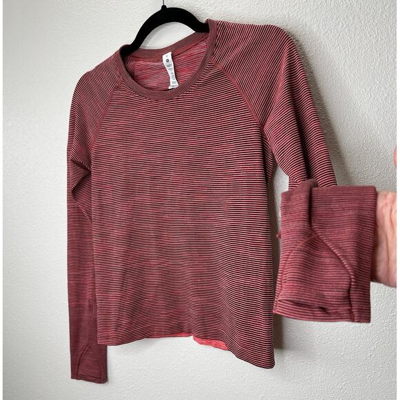 Lululemon Dusty Mauve Stripe Long Sleeve Round Neck Tee Shirt 4 - Picture 1 of 10